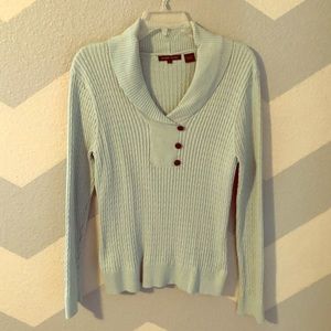 Mint colored sweater with button collar